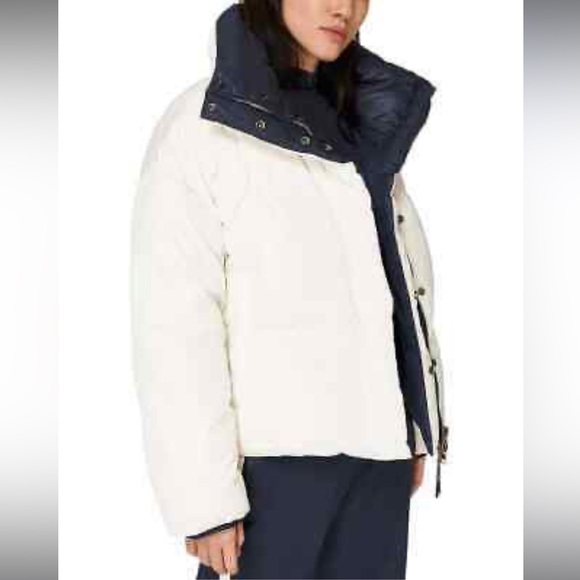 NEW Sweaty Betty Downfall Reversible Puffer Jacket ivory and navy